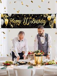 1 件生日横幅，优雅的黑色和金色派对背景，18/30/40/50/60/70/80/90 岁生日派对装饰，照片背景，适合生日派对、婚礼主题派对、返校节、万圣节