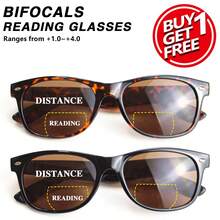 2pcs Square Tea-Color Bifocal Reading Glasses, Multi-Function Lenses With Rivet Temple Design, Suitable For Daily Wear And Outdoor - Black + Leopard - View 1