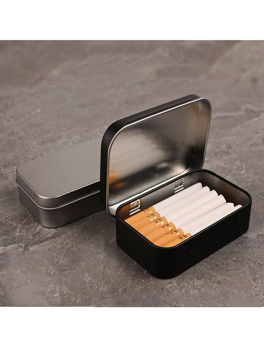 1PC, Metal Tinplate Cigarette Box, Portable Small Size Cigarette Box, Available In Black/Silver Colors, Waterproof Cigarette Box, Smoking Accessories, Cigarette Storage Box