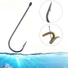 100pcs Long Shank Hook With Hole Barbed Hook Bass Hook - Silver - View 7