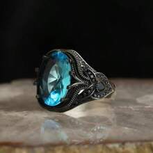 1 pieza Anillo de aleación con incrustación de circonita, estilo vintage a la moda para hombre, adecuado para el Día de San Valentín, vacaciones, trayecto, citas, fiestas, bodas, compromisos, propuestas, y como regalo para esposa, novia, madre en cumpleaños, aniversario, Año Nuevo