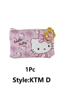 Sanrio 1Pc Hello Kittys Coin Purse Cute Cartoon With KT Cat Character Zipper Design Storage Bag Gift(Some Parts May Be Random)
