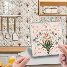 10 pièces Papier peint autocollant floral, Stickers muraux en PVC pour cuisine, Décoration murale à domicile pour chambre à coucher, salon, salle de bain, Accessoires de cuisine DIY, Articles de cuisine, Décoration de cuisine, Papier peint mural, Décoration murale
