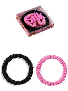SUNCDELV SLIK 2pcs 100% Mulberry Silk Hair Scrunchies, High Quality Hair Ties (22mm), Women & Girls Hair Accessories, Pink Gift Box Ponytail Holder - Multicolor - View 3