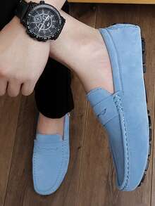 Men's Metal Decor Loafers, Comfortable Non-Slip, Slip-On Design, Spring/Summer - Blue - View 4