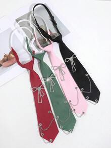 1 件女士时尚纯黑色/红色/绿色/粉色水钻蝴蝶结装饰链围巾，简约风格配饰适合派对、婚礼、街头、学校、衬衫搭配