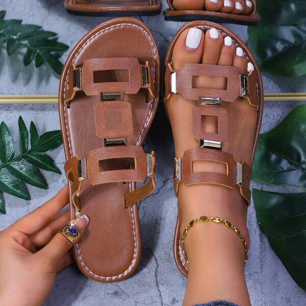 Sandalias planas informales para mujer - Sandalias de verano con cierre ajustable en el tobillo, con cubierta sintética de color amarillo vibrante y suela de goma cómoda para la playa, las compras, el uso diario, sandalias de correas