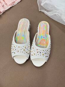 New Fashion Sparkling Rhinestone Girls Slippers, Elegant For Students, Holiday, Party,Birthday, Banquet, Romantic Vacation - White - View 4