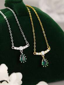 1 szt. Elegancki naszyjnik z zawieszką ze srebra S925 w stylu vintage z luksusowym szmaragdem dla kobiet, odpowiedni do codziennego noszenia, na imprezę, prezent urodzinowy