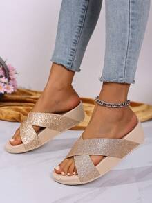 Sandalias de verano para mujer, nuevas, de moda, casuales y cómodas, con tiras cruzadas, suela gruesa, antideslizante y resistente al desgaste, para la playa - Dorado - Ver 3