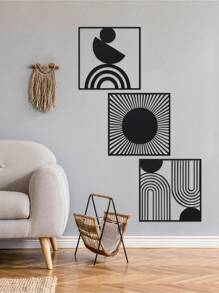 Modern Abstract Geometric Metal Wall Art - Contemporary Iron Hanging Ornaments For Living Room, Bedroom, Lounge - No Electricity Required, Featherless Home Decor Set Room Decor Bedroom Decor Wall Decor