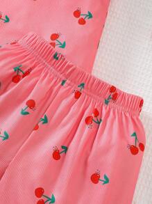 2pcs Summer Sleeveless Set Young Girl Cute Fruit Pattern Tank And Outdoor Summer Outfit