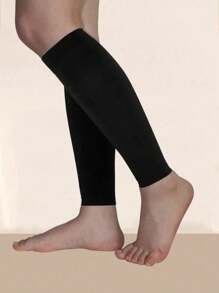 1 Pair Women Solid Color Leg Warmers, Black/Skin Tone, Comfortable For Casual, Home, Sports, All Season