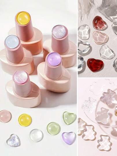 Beautizon Nailartlab 40片装心形、星形、熊形玻璃指甲色卡展示贴透明指甲油瓶颜色展示贴适用于指甲油色卡展示工具