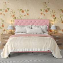 HOMBCK Bed Frame, Upholstered Platform Bed With Headboard, PU Leather Fabric Bed Frame, Button Tufted Design, Bed Frame Queen Full Twin , No Box Spring Required, Easy Assembly - Pink - View 7