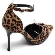 Tacones altos con punta abierta, correa de tobillo y detalles de volantes, decorados con rhinestones - LEOPARDO - Ver 4