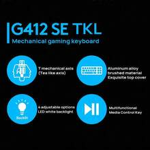 Logitech 1pc G412 TKL SE Mechanical Keyboard, Aluminum Alloy Frame, White Backlight, High-Responsive Mechanical Feel, Precise Tracking Sensor, Black - Black Single G412 TKL SE Keyboard - View 6