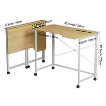 Home Office, Wood + Metal, Computer Desk, Load-Bearing, With Card Slot + Folding Function, 90x56x75cm - Wood Color - View 6