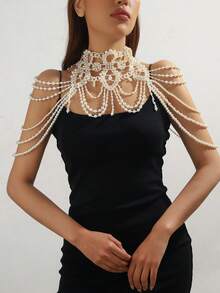 Khăn choàng thân bằng dây tua rua đen và ngọc trai giả thủ công thanh lịch, thích hợp cho đám cưới, tiệc tùng và trình diễn thời trang, phụ kiện ngày Valentine, mùa hè, vòng cổ, trang sức, lễ hội, sang trọng. - màu đen - Xem 6