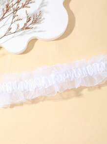 1pc White Lace Elastic Garter, Simple Solid Leg Chain, Elegant Bridal Thigh Ring For Wedding Season