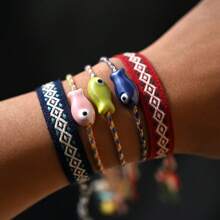 Pulsera de cerámica con pez multicolor y cordón, estilo bohemio, ideal para muñeca y tobillo