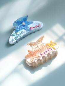 Personalized Text Customized Hair Clip/Headpiece/Unique Starfish Hair Clip - Starfish Hair Accessory, Pearl Acetate Hair Accessory Sweet Style, Non Slip Grip, Suitable For Women And Girls, Perfect For Beach Vacations, Beach Accessories, Ideal Gifts For Friends, Hair Clip Small Size High Ponytail Clip, Suitable For Women 2025 New High-End Clip Headwear Hair Claw Fixing Artifact Hair Claw Halloween And Christmas Gifts - Multicolor - View 4