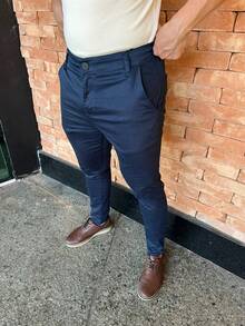 Men's Sport Pants Fine Satin Fabric Premium Tailoring Built-In Pocket - Navy Blue - View 2