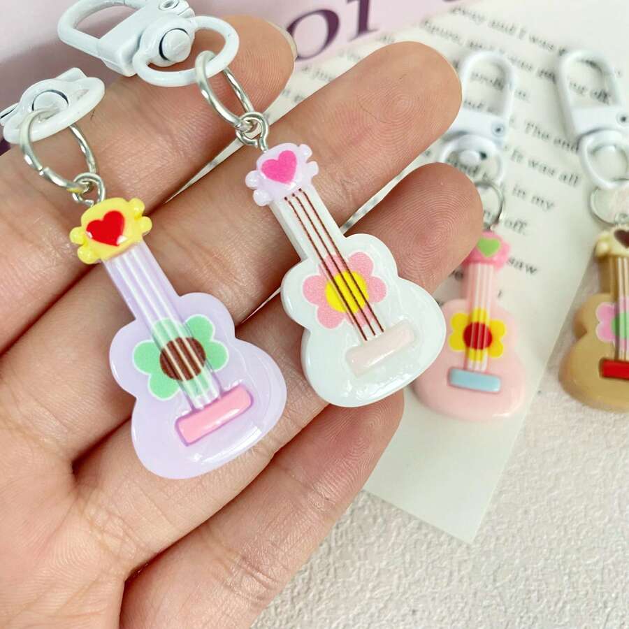 1 Piece Mini Guitar Mini Simulation Cartoon Guitar Hollow Model Scene Accessories Mini Snow Pear Diy Decoration Innovative Guitar Jewelry Key Chain Pendant Bag Pendant (Guitar Only, No Doll Included)