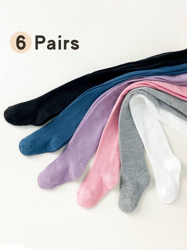 6 Pares de Meias-calças Sólidas para Bebê e Criança de Média Espessura, Adequadas para Todas as Estações - Meias-calças para Meninas, para Uso Diário, Escola e Apresentações