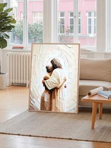 1pc Jesus Christ Christian Canvas Wall Art, Poster Of Jesus Embracing A Woman, High Definition Printing, Wall Decor For Living Room, Framed Option Available - Multicolor - View 8