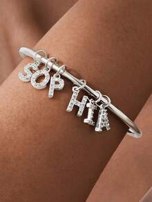 Personalized Initials Bangle Bracelet For Women Free Customized Name Bracelet With Pave Cubic Zirconia A To Z Charm Jewelry Birthday Party Wedding Gifts