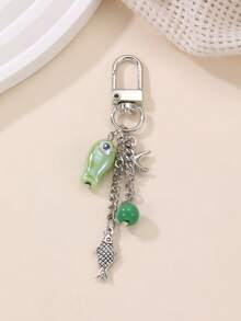 1 件可爱鱼和海星链串珠钥匙扣，独特清新简约的 Ins 风格包包装饰配件，适合春夏日常穿着学校卡通汽车配件哥特 Y2k