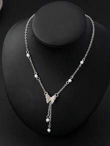 1 pièce Collier pendentif papillon en alliage faux perle stylé, chaîne délicate pour clavicule pour femmes, pour un port casual - Style 1 - Voir 8