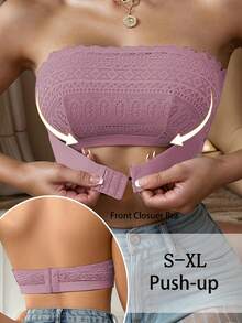 Biustonosz damski koronkowy z łatkami i zapięciem na guziki z przodu, bez fiszbin - Brudny różowy - Zobacz 4