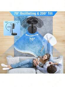 LIPETY Portable Fan, Foldable Rechargeable Oscillating Fan - 9 Inch, 7200 MAh Battery Operated, USB-C Small Fan With Remote Control, Quiet Table Fan, Foldable Stand Fan For Bedroom, Office, Camping And Travel - Svart - Visa 2