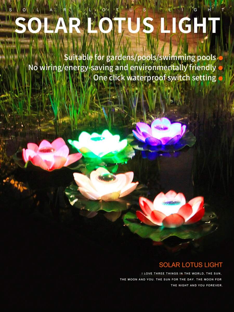 Lumières flottantes pour étang extérieur imperméables, lumières de fleurs de lotus solaires, lumières de jardin - associées à des lumières de feuille de lotus souhaitant pour une villa de cour, illuminées par énergie solaire pour créer une atmosphère onirique et poétique de paysage aquatique de cour