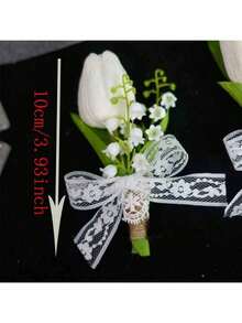 1束白色新娘婚礼花束，人造触感郁金香伴娘花束，新娘花束，结婚周年装饰，生日派对用品，房间装饰，毕业礼物夏季海滩礼物返校学校用品