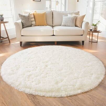 1 tấm thảm tròn lông xù sang trọng phong cách Bắc Âu màu trắng kem, thảm nhung màu trơn thích hợp cho phòng ngủ, phòng khách, ghế sofa, sử dụng cho mọi mùa, trang trí ngày lễ, tạo bầu không khí ấm cúng và phong cách cho ngôi nhà