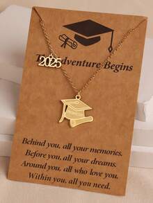1 件 2025 毕业/返校不锈钢哑光文凭帽吊坠项链，配卡片礼盒，适合学生和教师，男士 50+5 厘米，女士 40+5 厘米 - 2025 - 查看 6