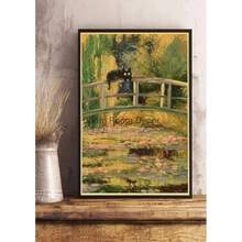 1pc Wall Arts Posters Optional Frame Vintage Van Gogh Monet Waterlily Black Cat Posters Coffee Stickers Kraft Paper Living Community Bar Art Painting Home Room Decoration ,Wall Art With Frame - Multicolor - View 16