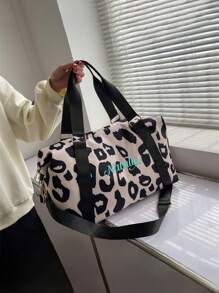 1 pezzo Borsa da viaggio multiuso personalizzata da donna con stampa leopardata, borsa fitness con scomparti asciutto e bagnato, borsa da yoga convertibile con manica per valigia, borsa a tracolla con monogramma ricamato alla moda, borsa tote pieghevole, borsa portaoggetti di grande capacità, adatta per uso quotidiano, regalo per madre, amica, Natale, San Valentino, Festa della Mamma, Festa dell'Insegnante, Festa dell'Infermiere, Compleanno