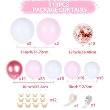 113Pcs Macaron Pink Butterfly Garland Arch Balloons, Wedding Birthday Party Decoration Gold Confetti Latex Balloons Shower Supply - Pink - View 4