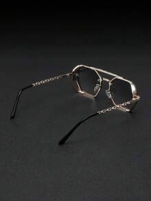 1pc Men's Gradient Metal Frame Polygon Fashionable Sunglasses, Versatile Trendty Style Suitable For Outdoor Shading - Ombre - View 3