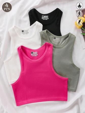 4 件装女士无钢圈运动文胸，采用工字背设计，适合健身、瑜伽、日常休闲穿着