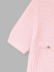 FOR BEAUTY 春夏新款纯粉色圆领金属纽扣针织开衫，简约优雅度假休闲街头轻薄毛衣，音乐会短袖开衫上衣，毕业季、新年、情人节 - 粉紅 - 查看 11