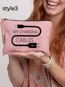 Canvas Charger Storage Bag - Low Allergic, Non-Waterproof Electronics Accessory Case - Unisex Travel Data Cable And USB Organizer Pouch ,Power Bank ,Portable Charger Charger Case School College Headphone Case Cable Bag Electronic Bag Cable Organizer Power Bank Charger - Multicolor - View 6