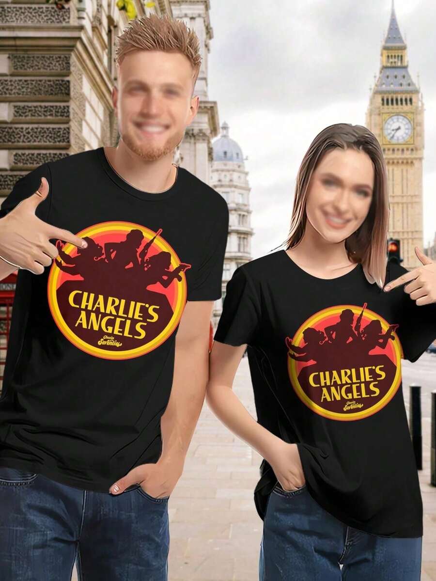 Camiseta vintage de los años 80 de 'Charlie's Angels' para el Día de San Valentín (Serie de TV Cultura Pop S0110 Angel) - Camisetas básicas versátiles - Negro - Ver 1