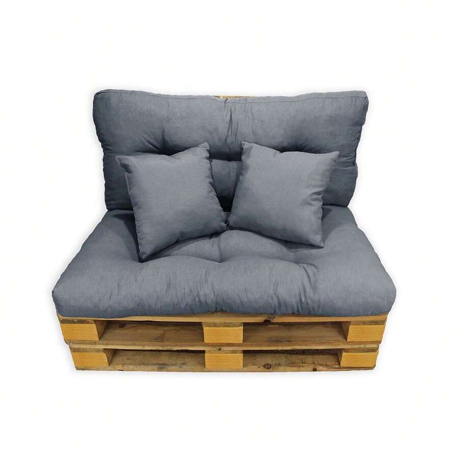 Acomoda Textil Cojines Sofá Palets. Conjunto 4 Piezas para Palet, Asiento 120x80 cm + Respaldo + 2 Cojines. Cómodo y Elegante para Interior y Exterior, NO INCLUYE PALETS. (Gris Oscuro) - Gris Oscuro - Ver 1