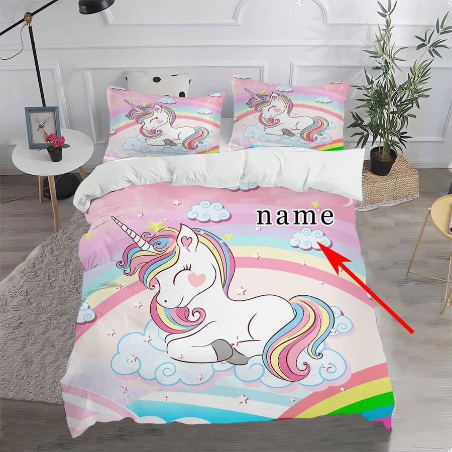 3PCS Customized Bedding, Personalized Name Duvet Cover Set 1 Duvet Cover+2 Pillowcases, Customized Duvet Cover, Modern Style, Multiple Sizes To Choose From, Suitable For Boys And Girls/Children/Families/Gifts - Multicolor - View 1
