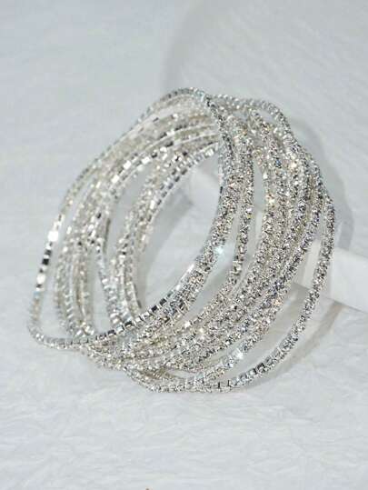 10 pièces/lot Bracelet élastique blanc scintillant et cristal pour fête et occasion formelle